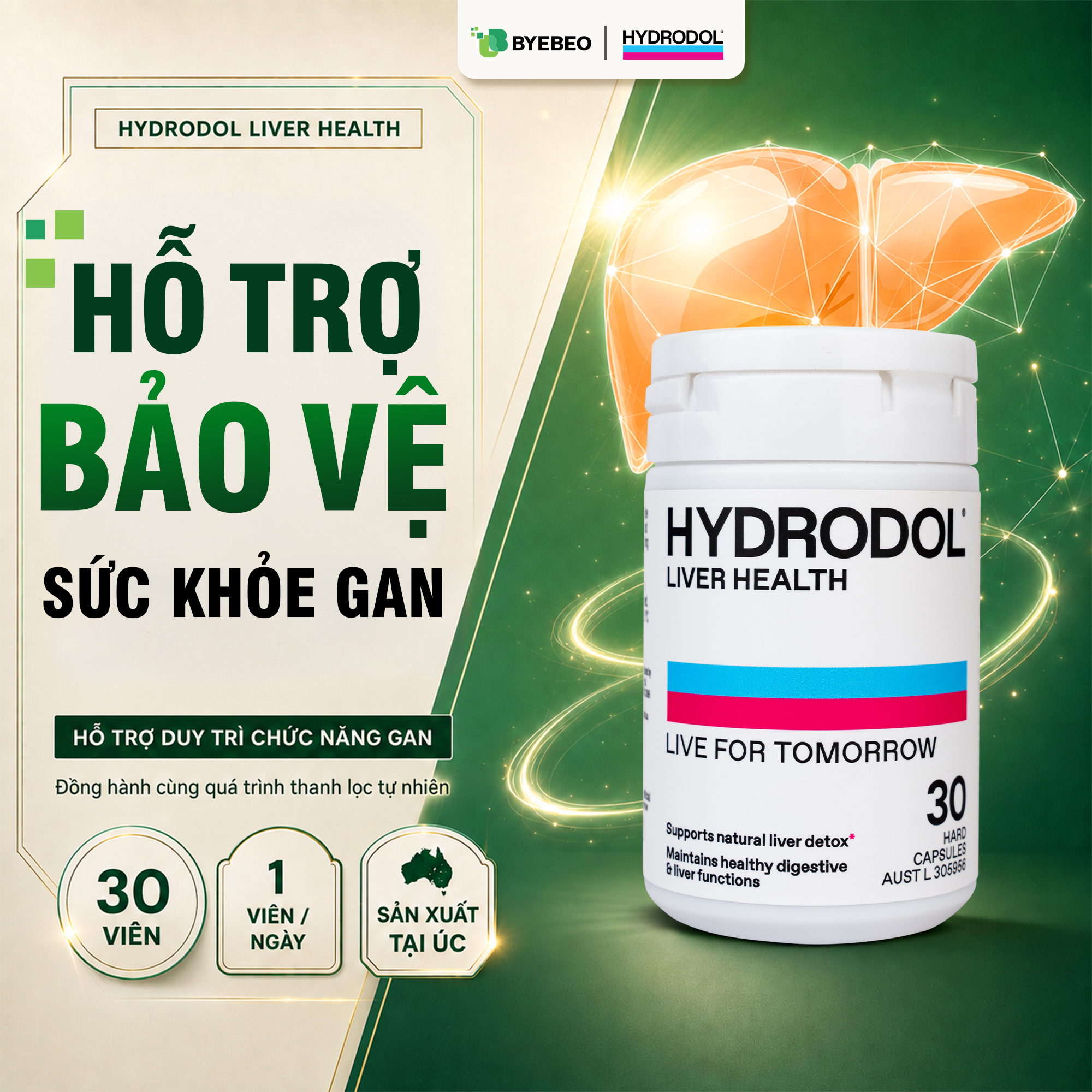 Artboard 1 Hydrodol Liver Health- Sản Phẩm Bổ Gan, Cải Thiện Sức Khoẻ Gan Lọ 30 Viên Uống Đến Từ Úc - Image 1